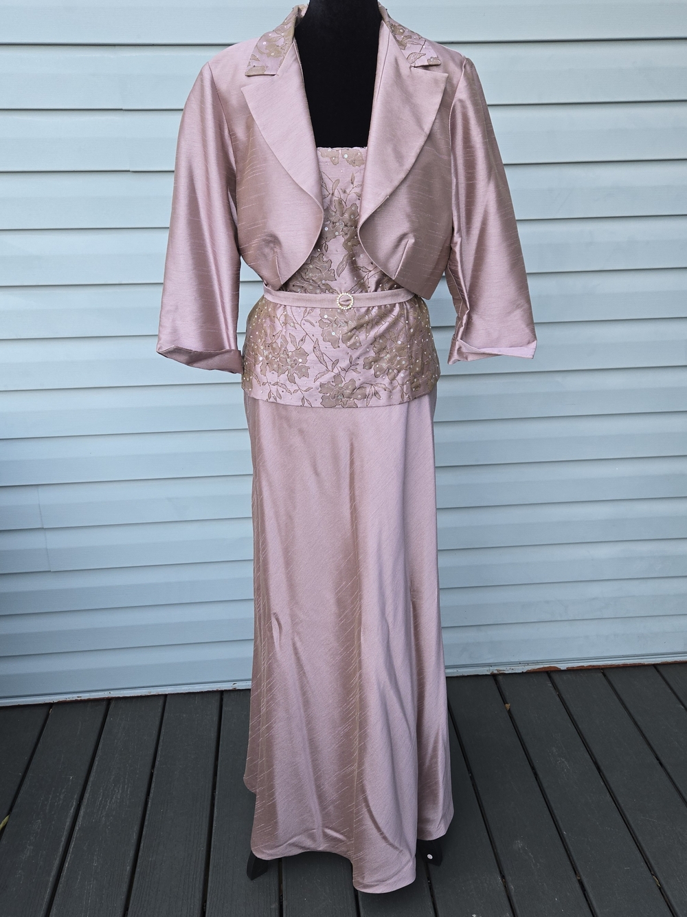 R&M Richards Metallic Mauve Pink Sequined 2-Piece Dress & Bolero Set 12